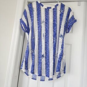 Cato Blue and White Sheer Striped Tee